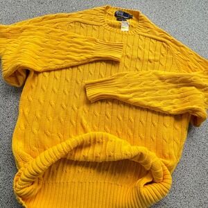 Polo Ralph Lauren Cable Knit Sweater XL VTG Hong Kong Yellow NWT Cotton Preppy